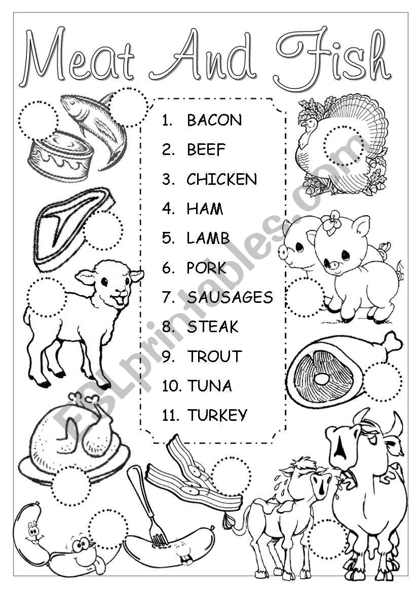 Meat and Fish Pictionary worksheet