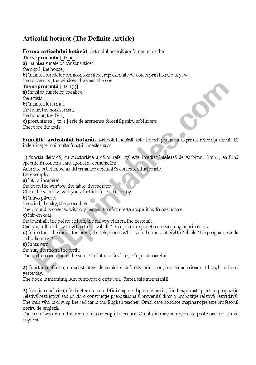 definite article worksheet
