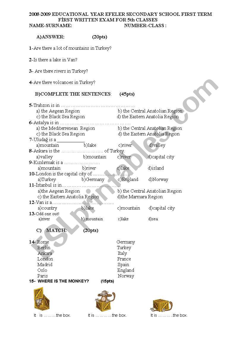 exam worksheet