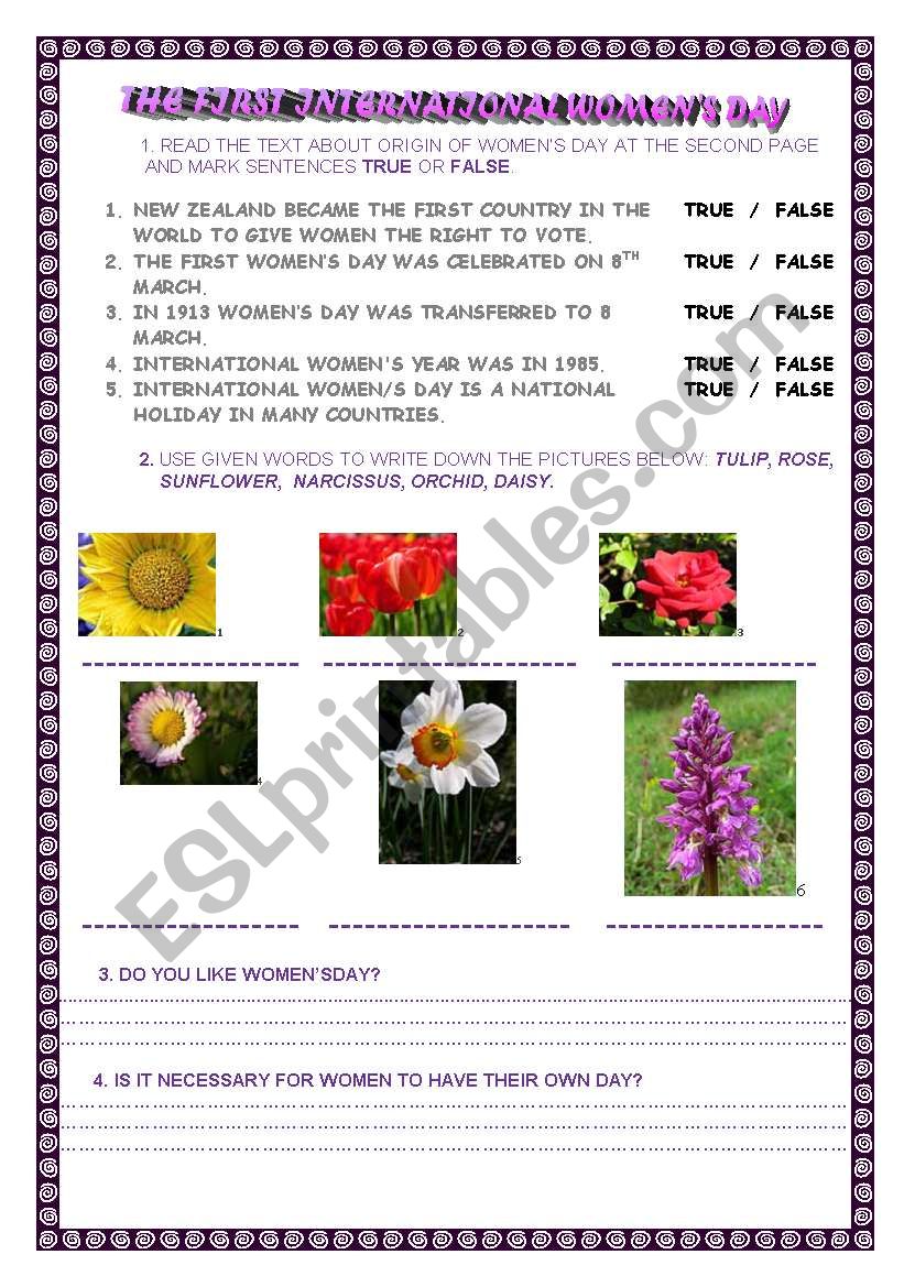 INTERNATIONAL WOMEN´S DAY -comprehension reading with exercises - ESL worksheet by anusiarybek