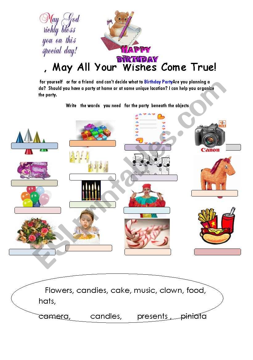 planning a birthday party - ESL worksheet by Adva