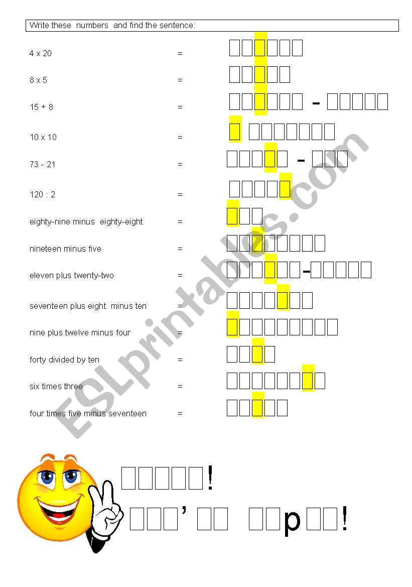 NUmbers worksheet