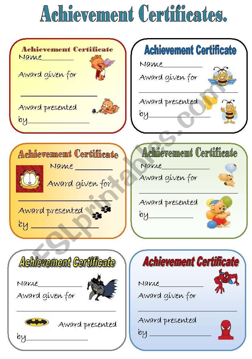 ACHIEVEMENT CERTIFICATES  for young learners  Part 1