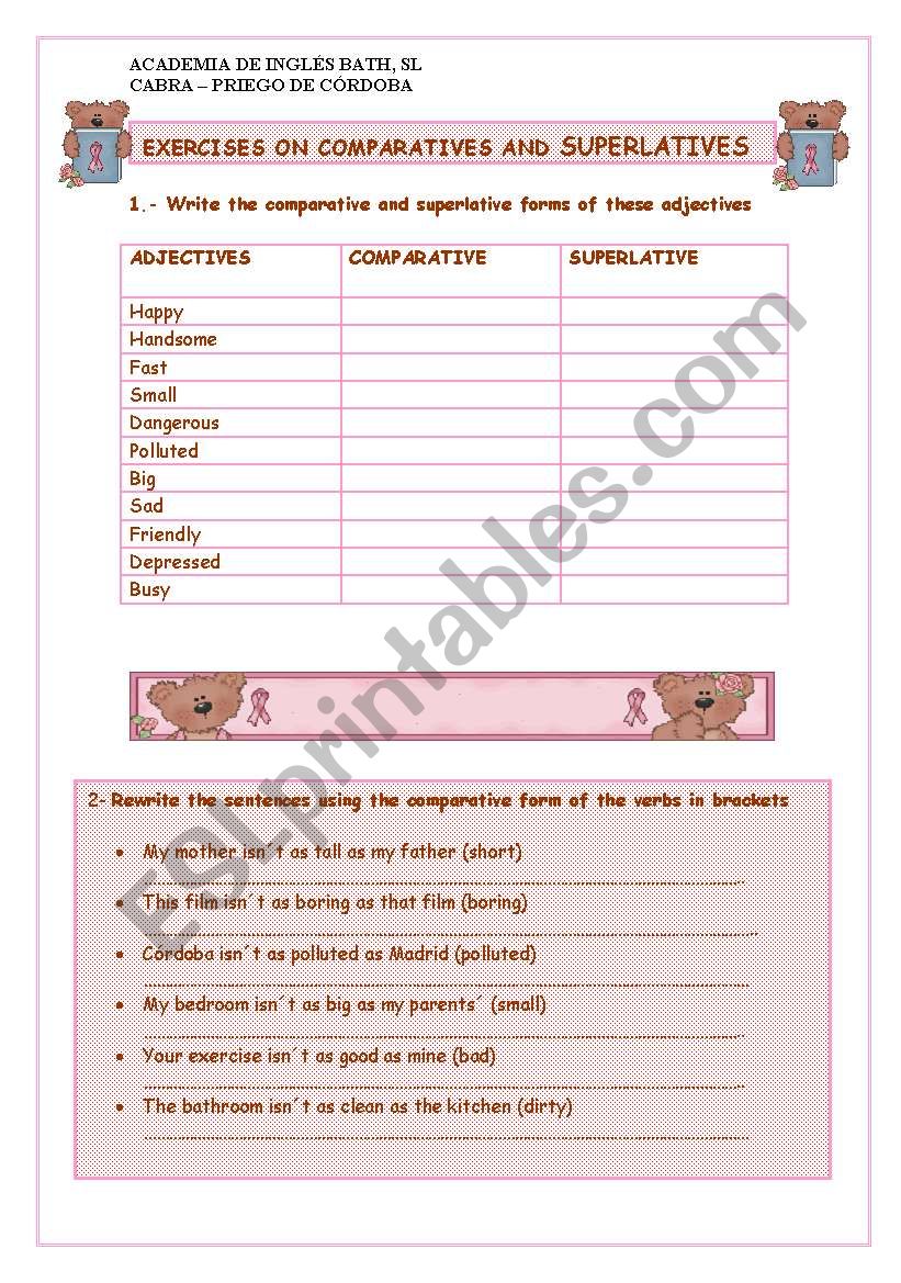 Comparatives and superlatives worksheet