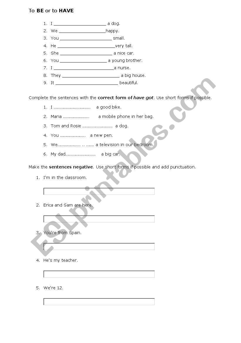 Exercises of the verb to have worksheet