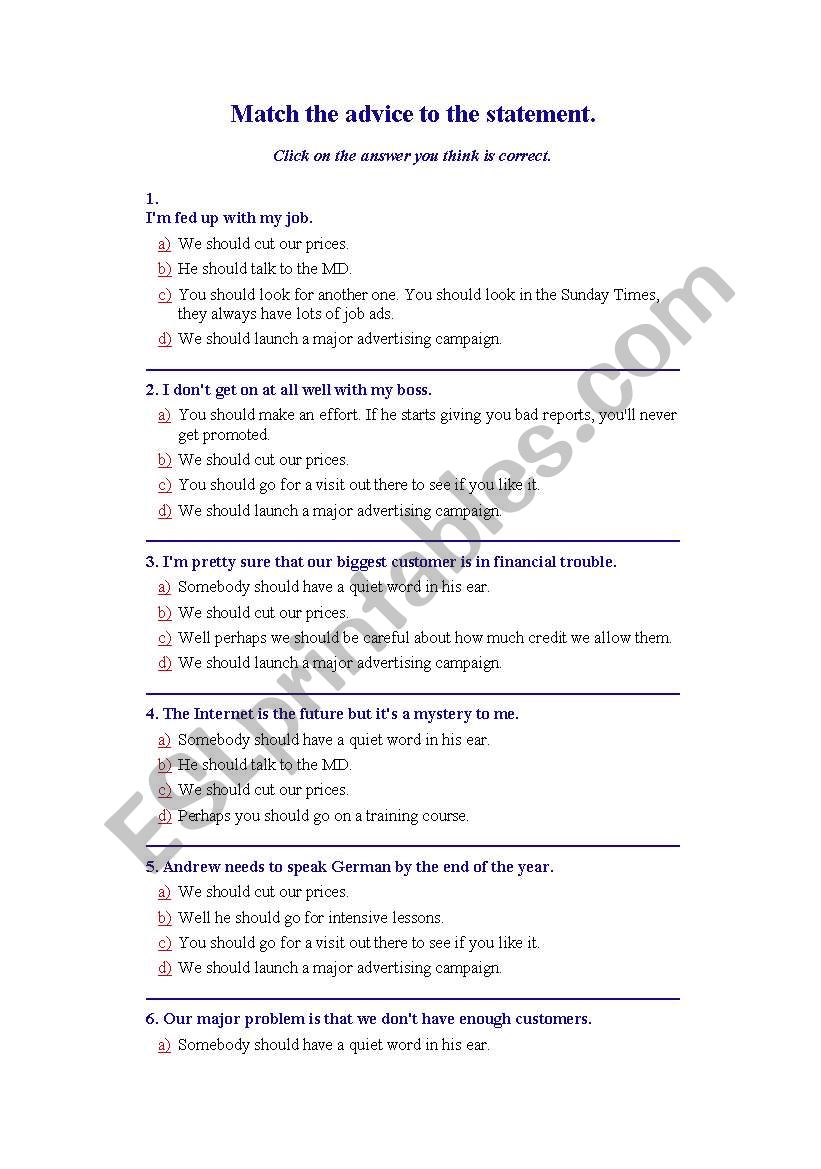 advises worksheet