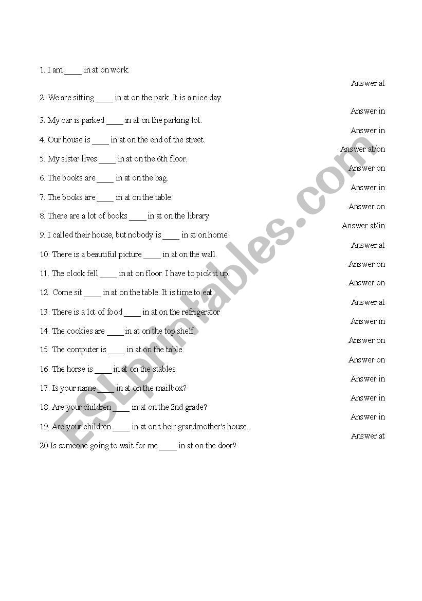 preposition of place - question & answer