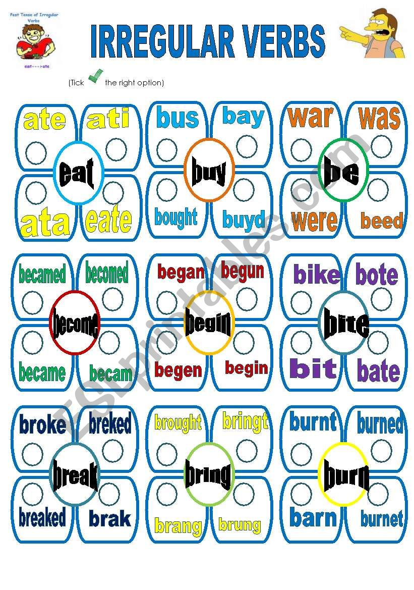 irregular verbs-a worksheet