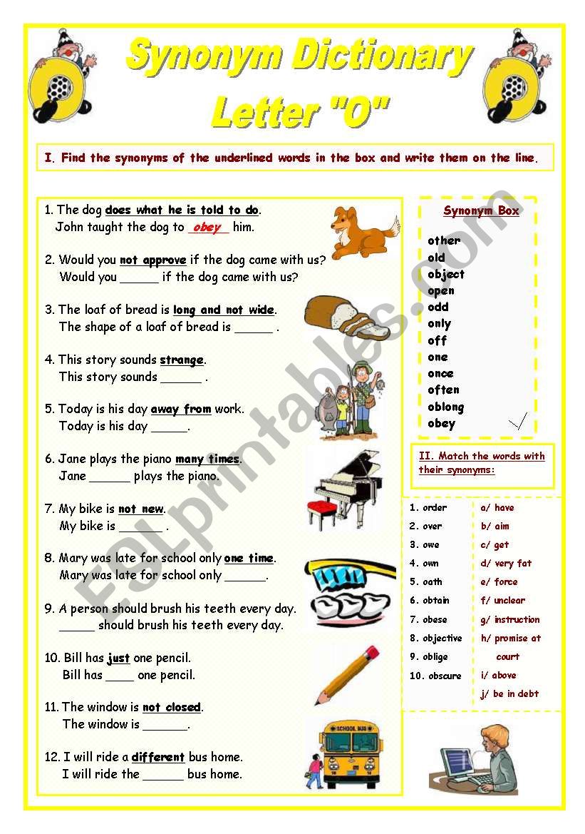 Synonym Dictionary, Letter J - ESL worksheet by Babi965