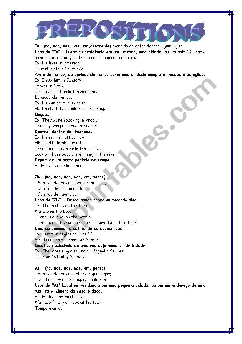 All Prepositions worksheet