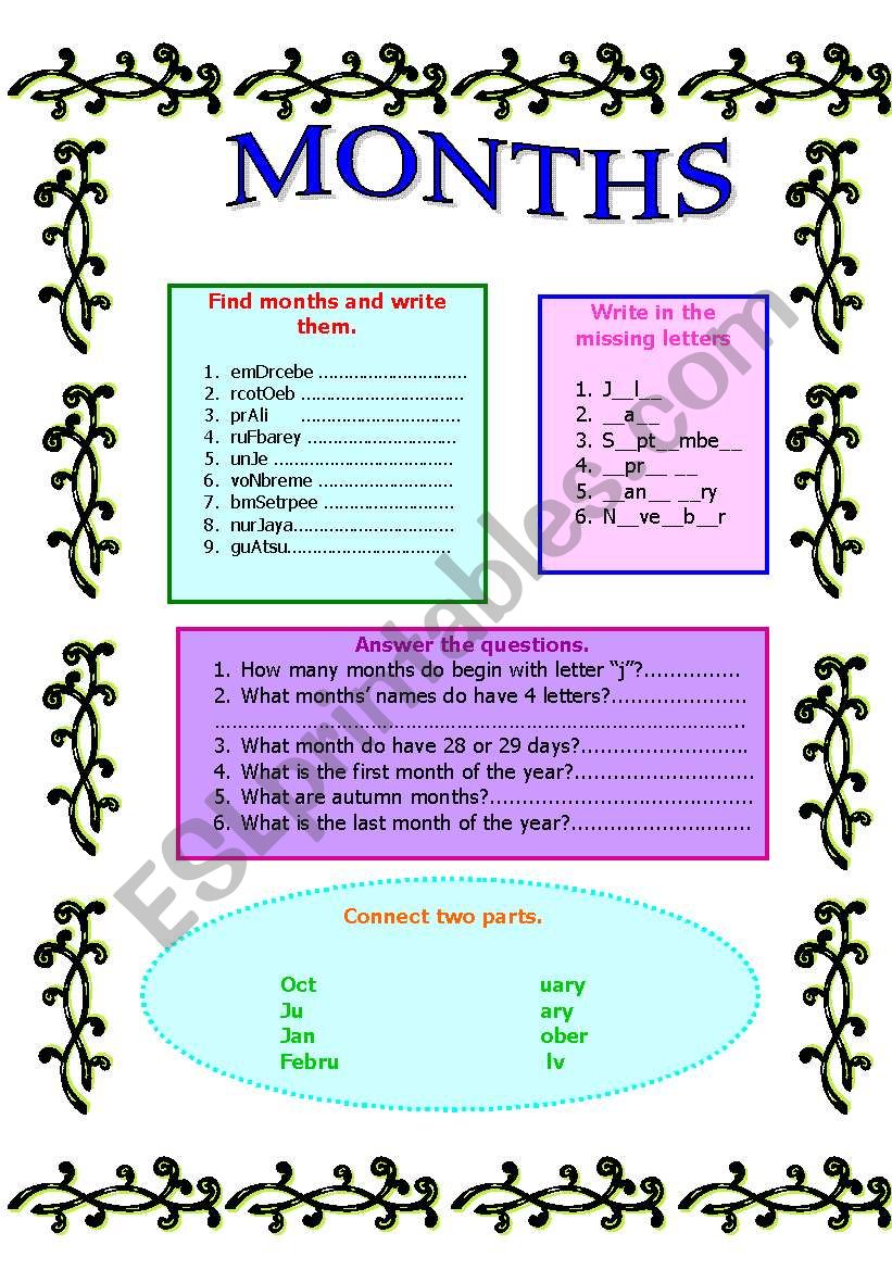 Months worksheet
