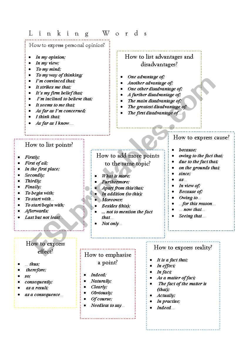 linking words worksheet