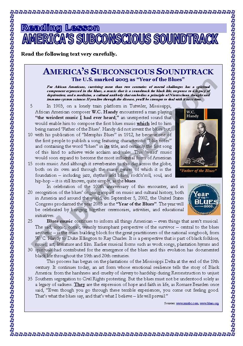 Reading Comprehension - AMERICAS SUBCONSCIOUS SOUNDTRACK