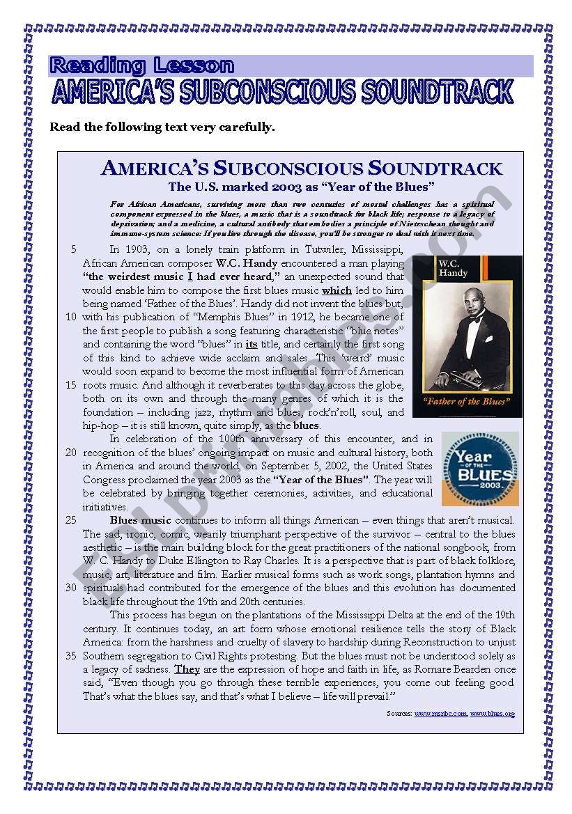 Reading Comprehension - AMERICAâ€™S SUBCONSCIOUS SOUNDTRACK