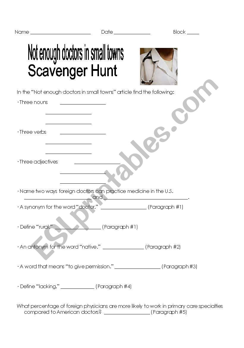 Reading Comprehension Scavenger Hunt