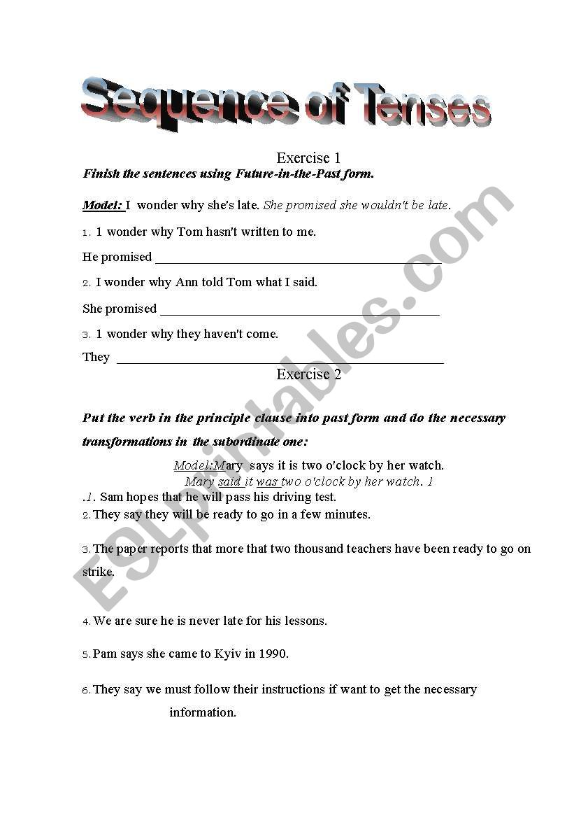 Sequence of tences worksheet