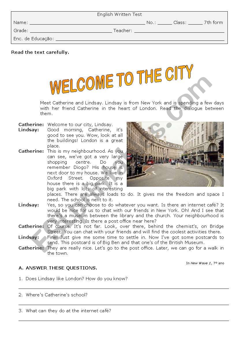 Welcome to the city worksheet
