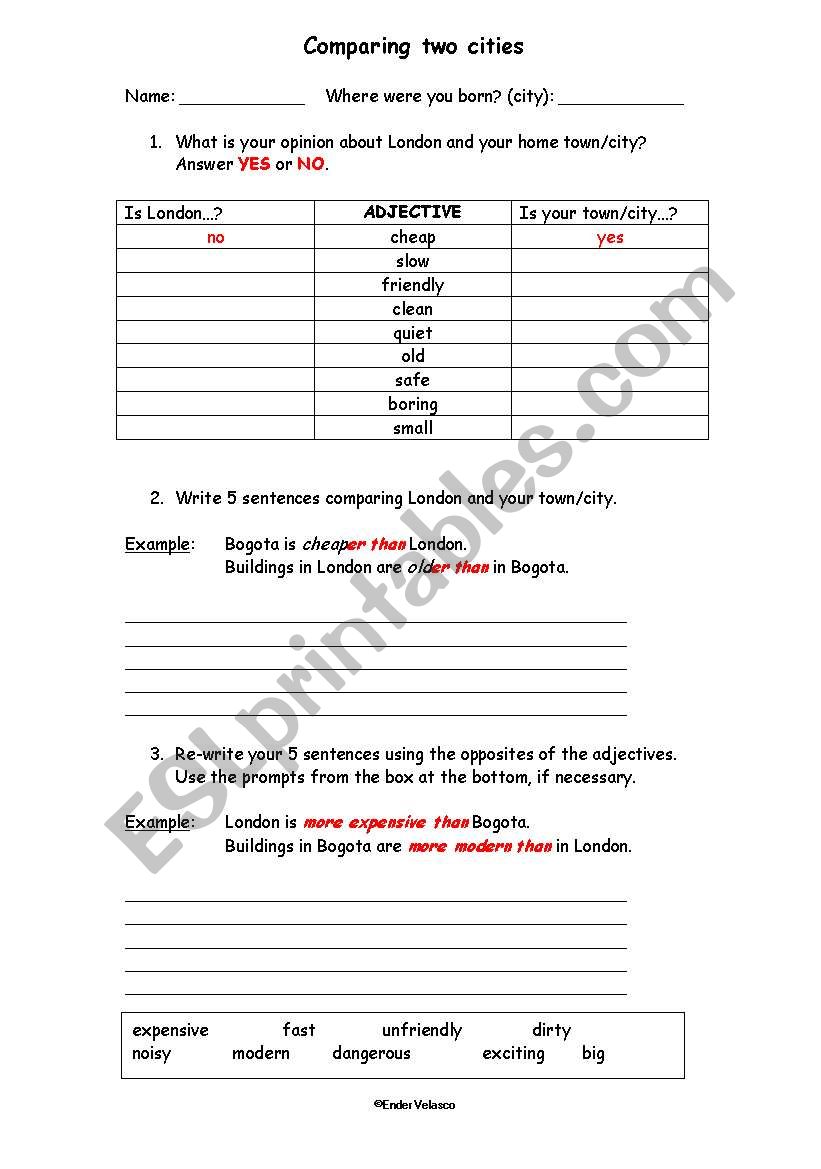 Comparative adjectives - Comparing two cities