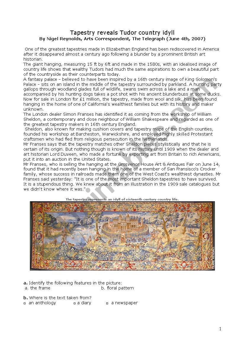 Tudor Tapestry worksheet