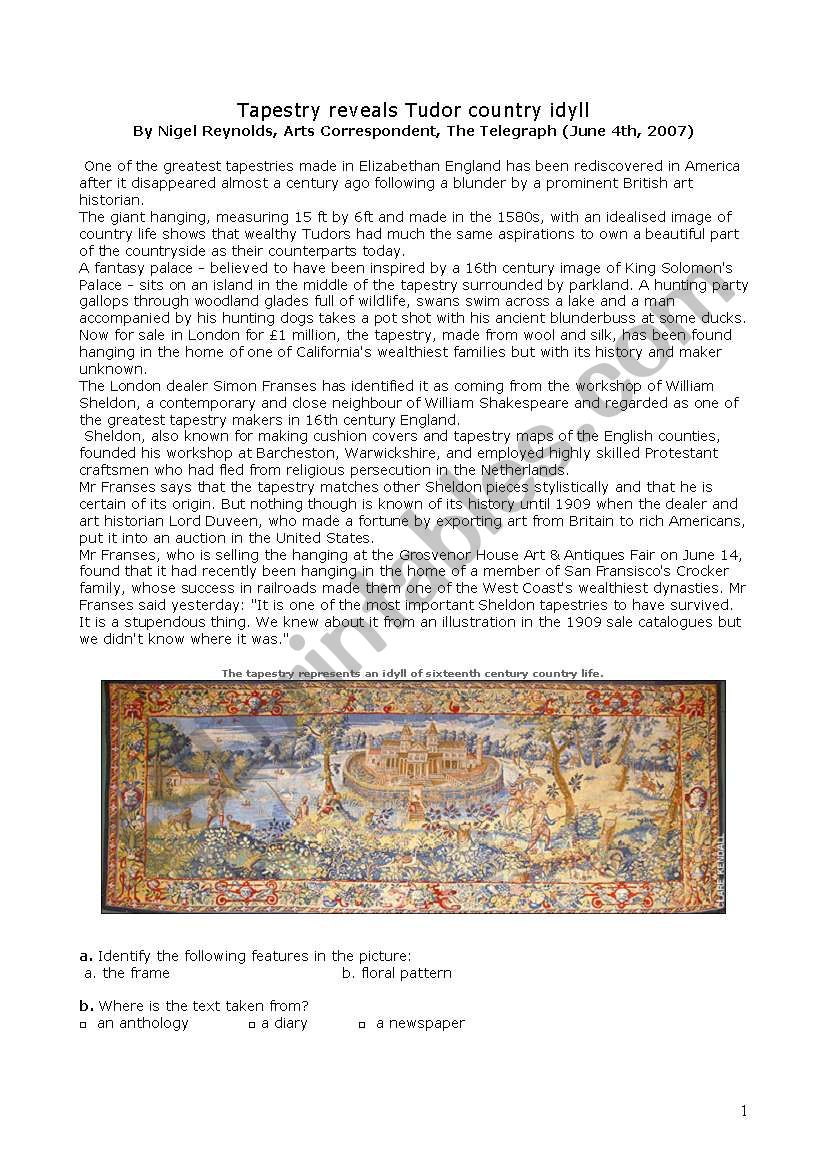Tudor Tapestry worksheet