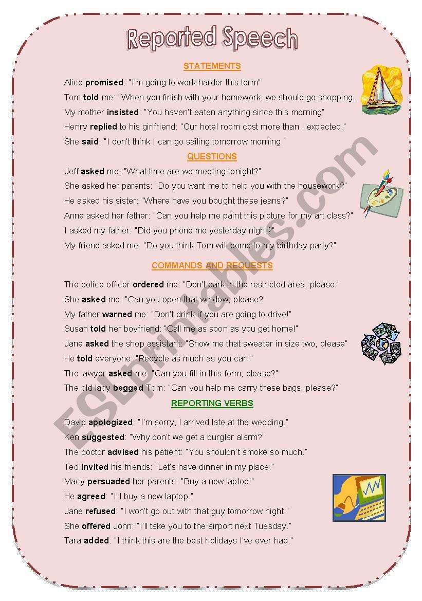 Reporting Verbs worksheet