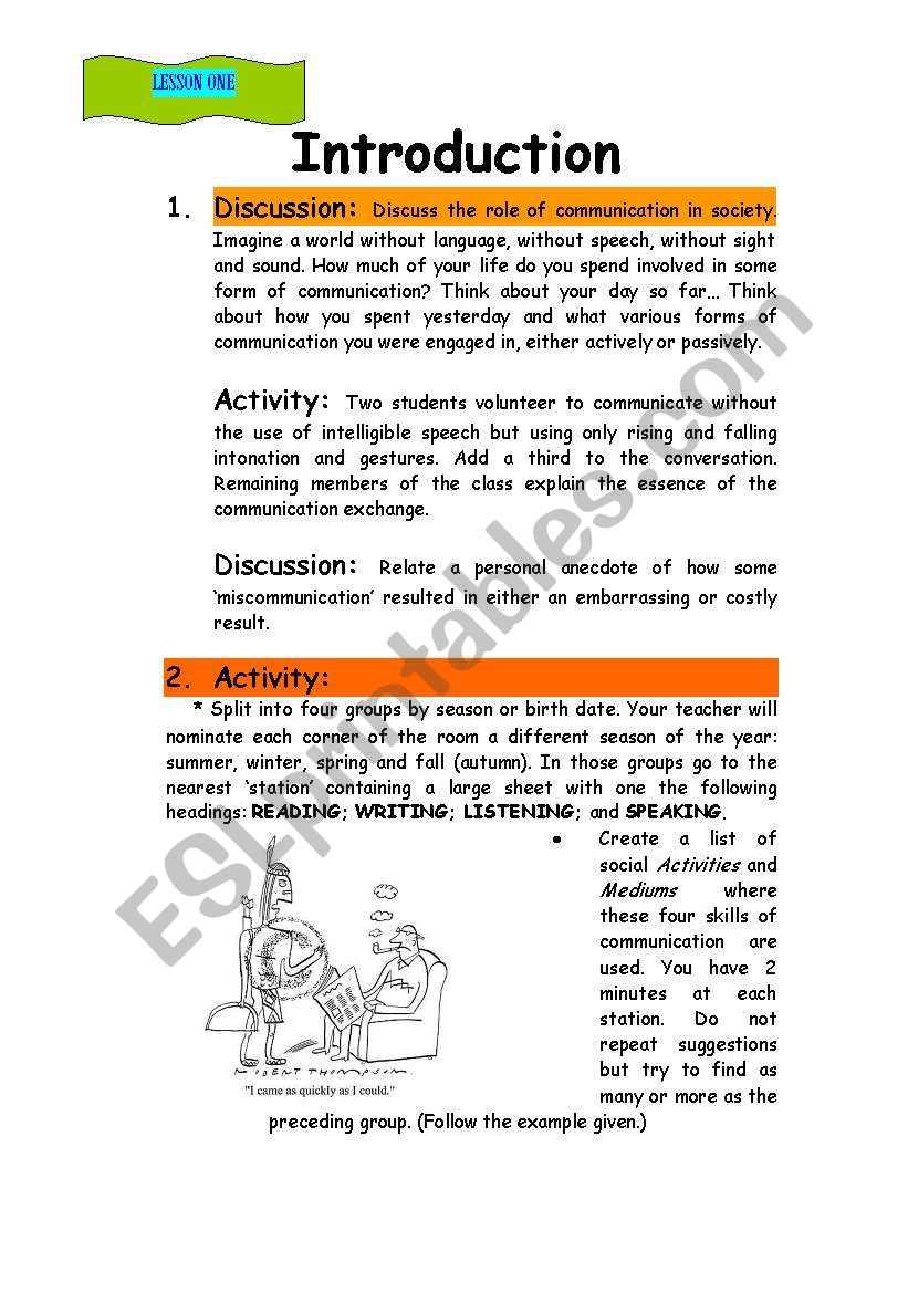 Comunication Unit Lesson # 1 worksheet