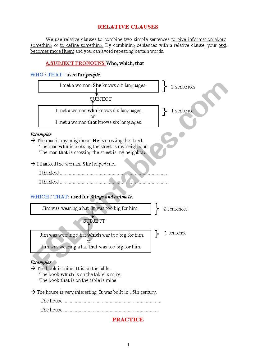 relative clauses worksheet