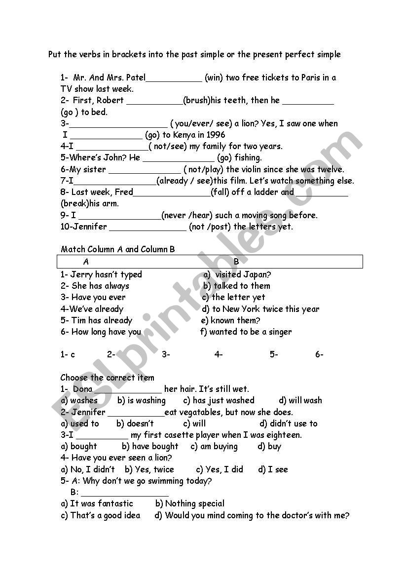 past simple-present perfect worksheet