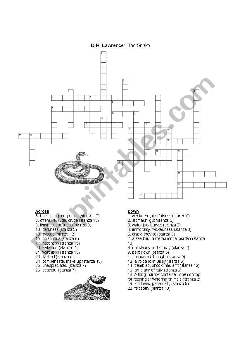 The Snake - DH Lawrence - Crossword Puzzle