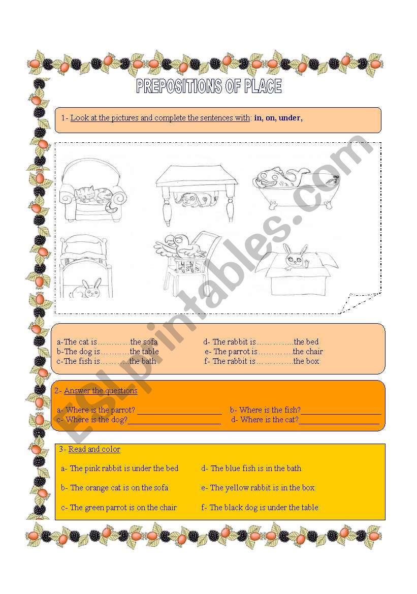 PREPOSITONS OF PLACE worksheet