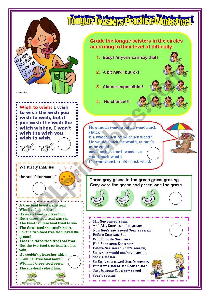 Tongue Twisters Practice- Students can grade the level of difficulty.