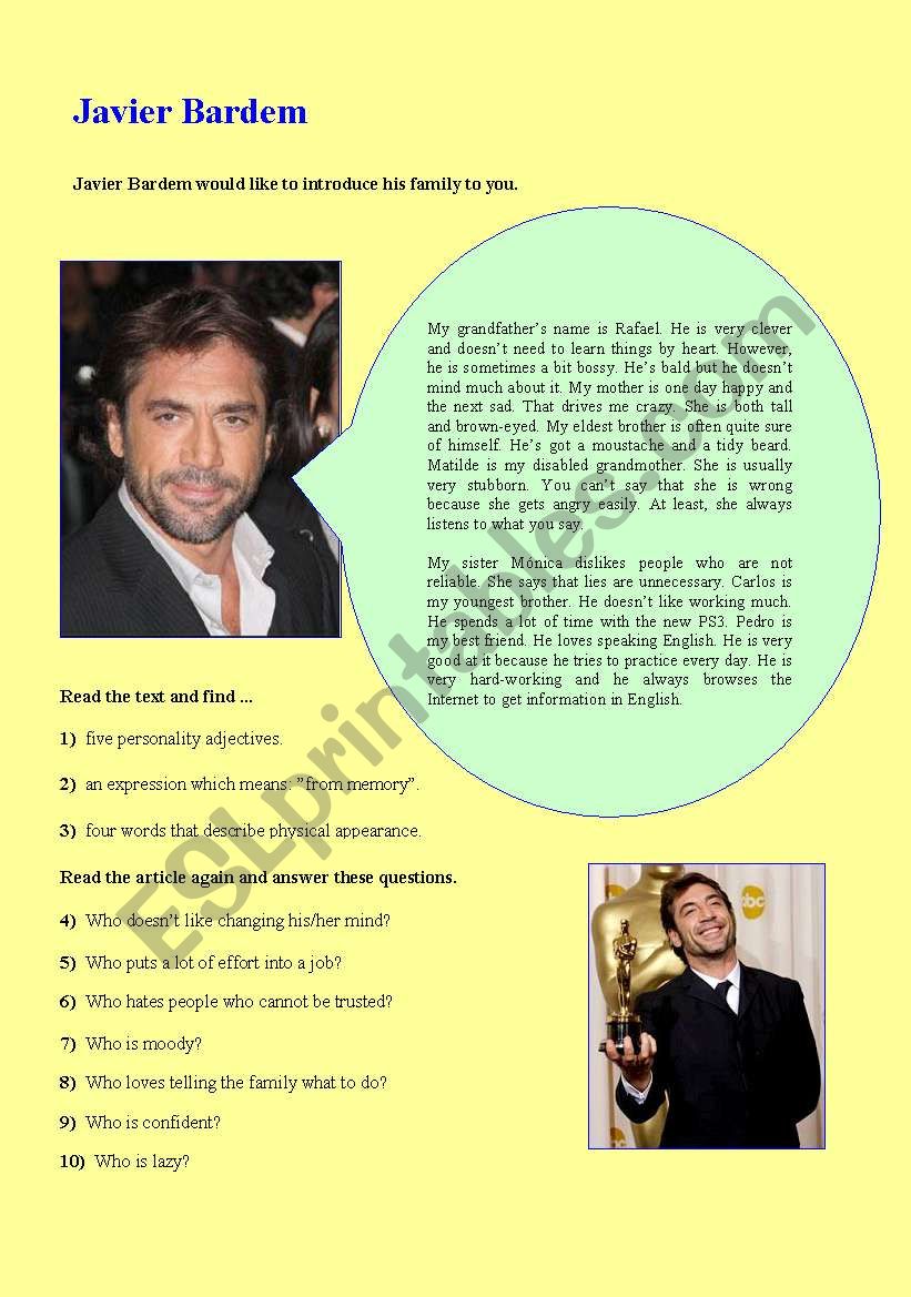 Javier Bardem worksheet