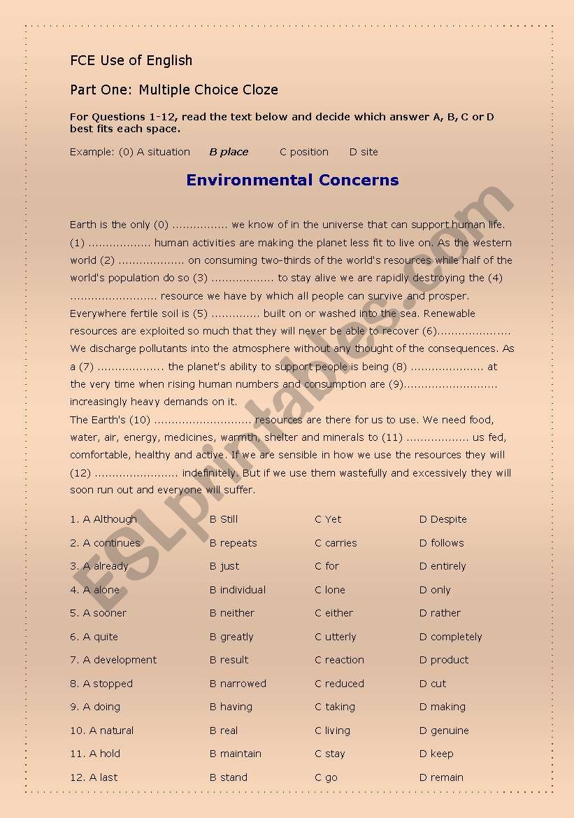 FCE-type use of English worksheet