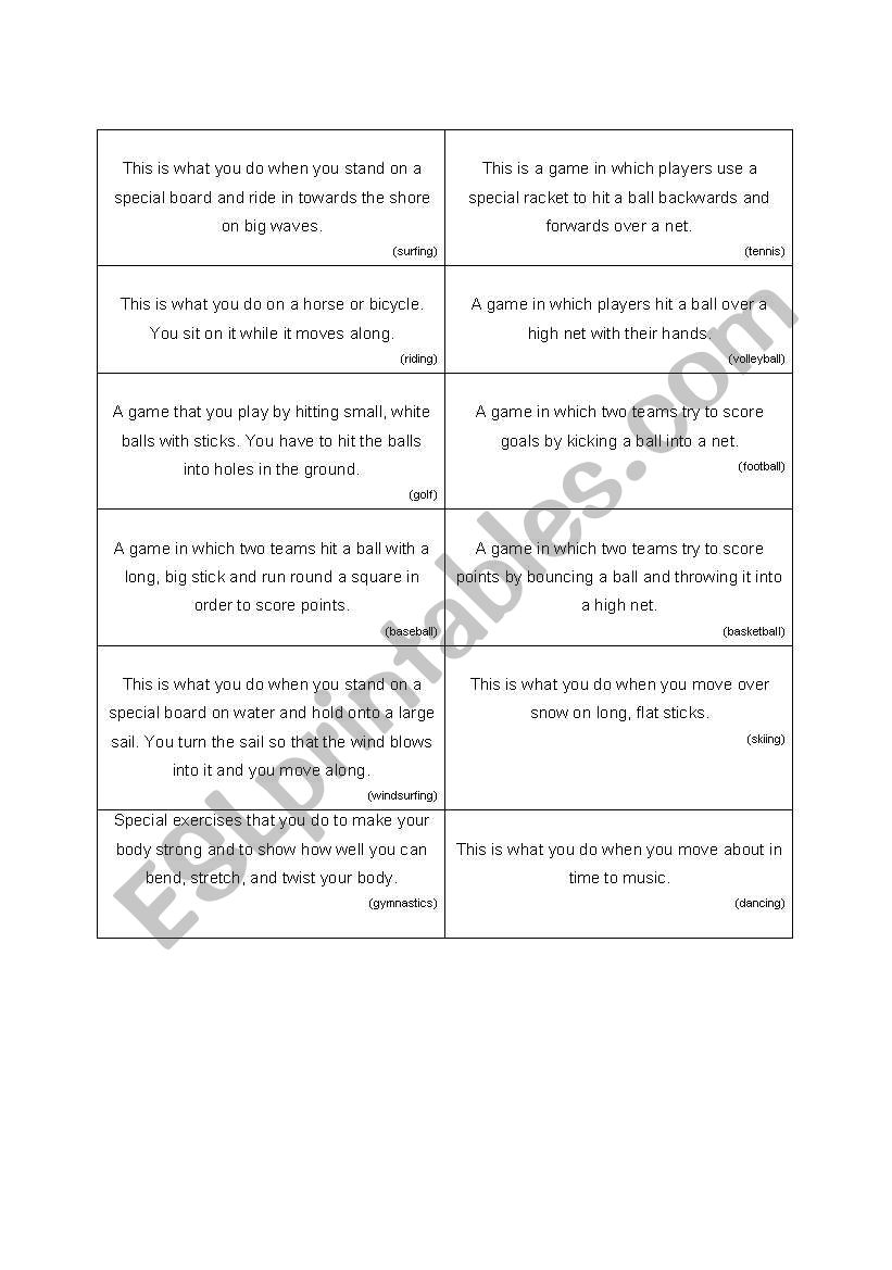 word cards 3 - hobbies worksheet