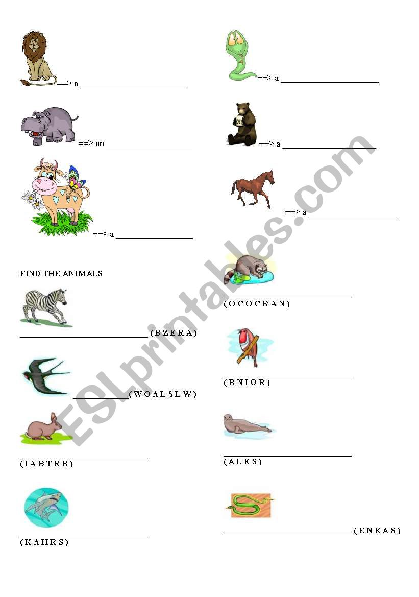 Animals - vocabulary worksheet