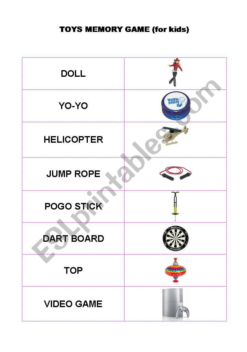 Toys Memory Game worksheet