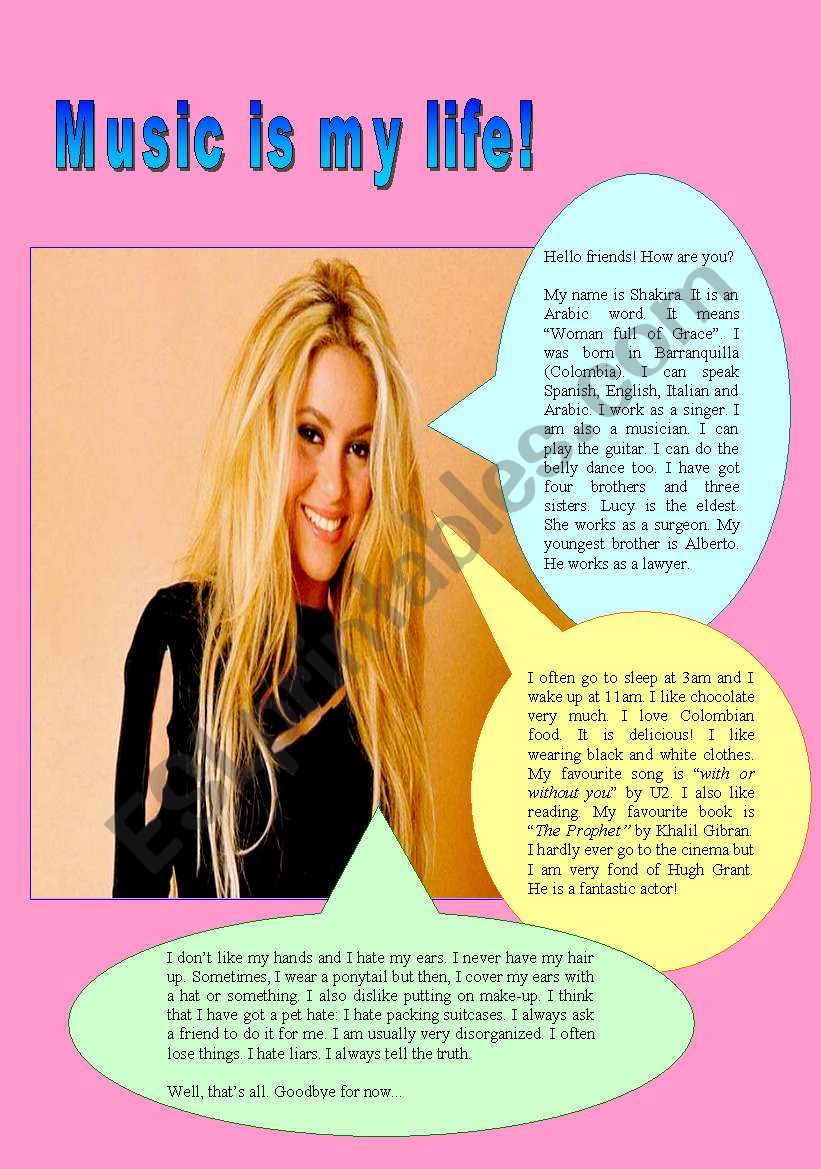 Shakira worksheet