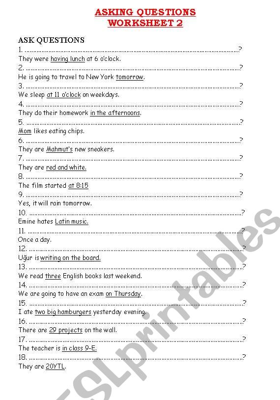 Asking Questions Worksheet worksheet