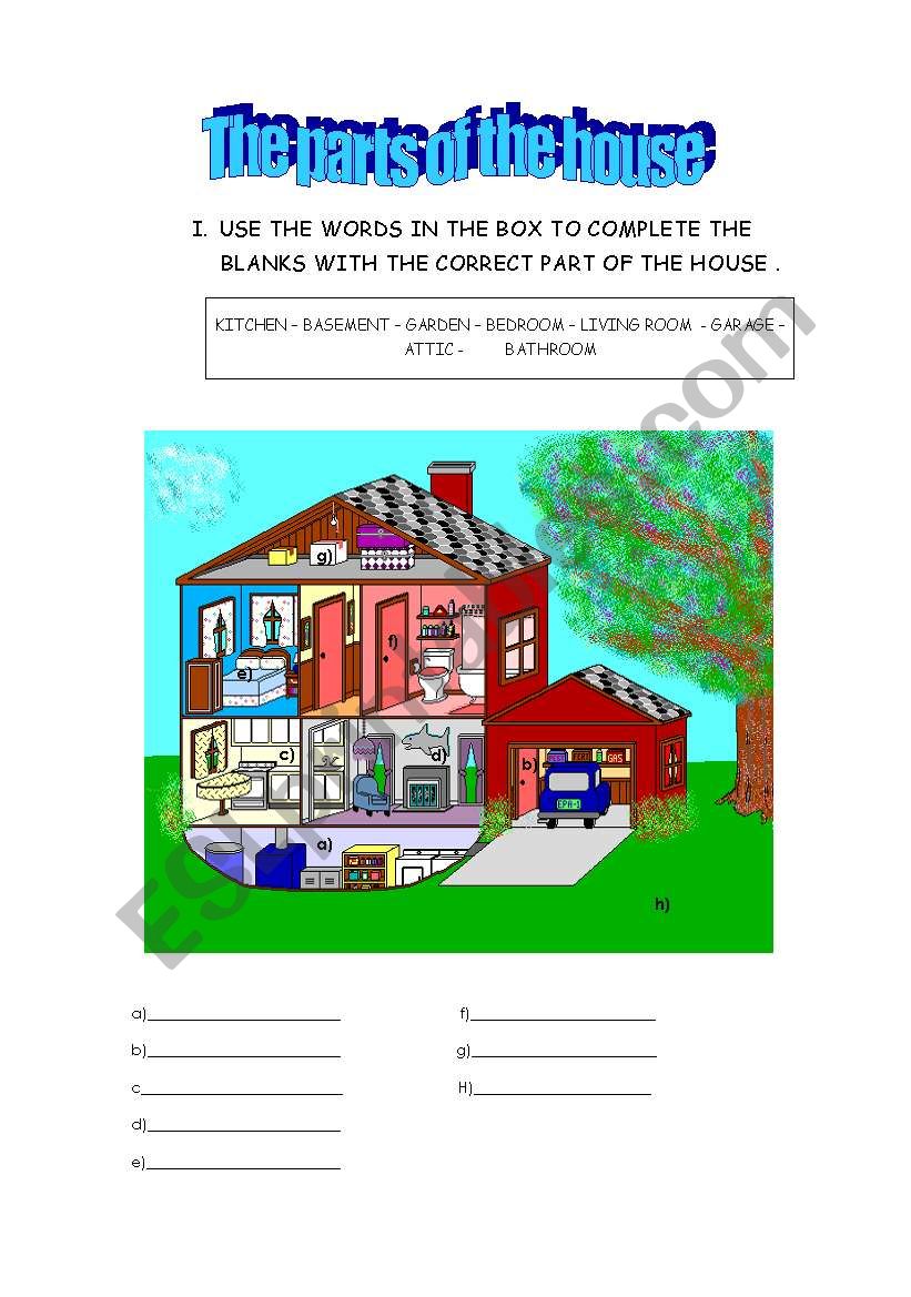 parts of the house worksheet