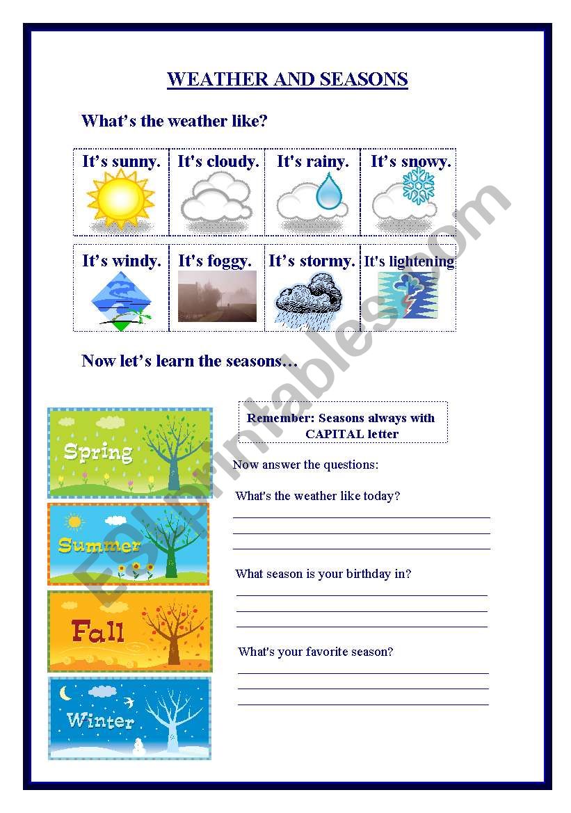 Weather and Seasons worksheet