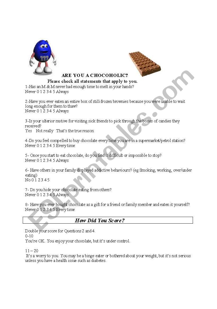 Are you a chocoholic? worksheet