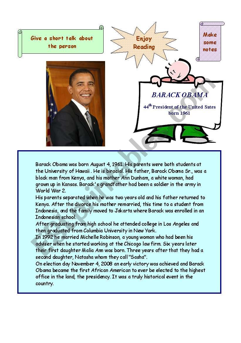 Barak Obama worksheet