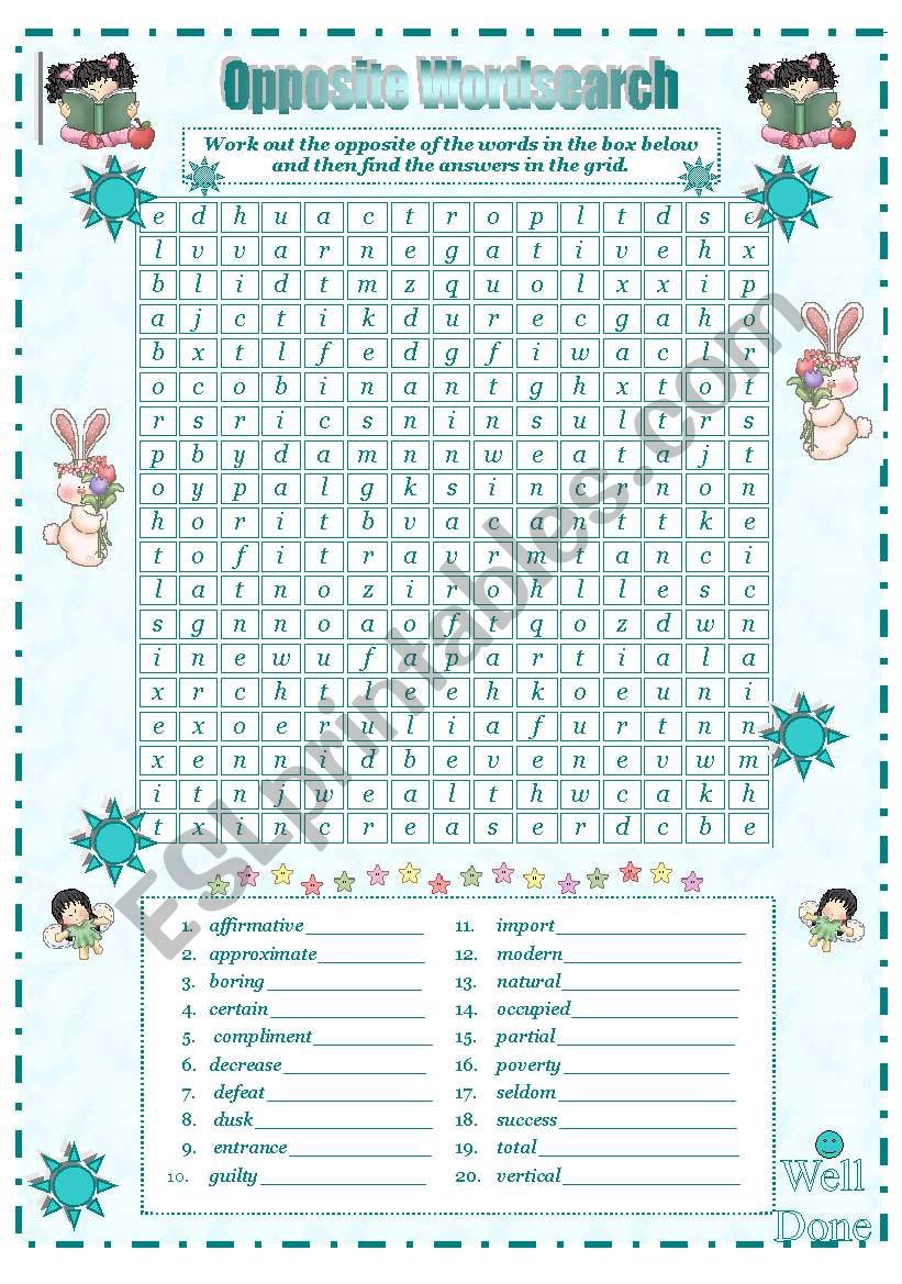 Opposite Wordsearch worksheet