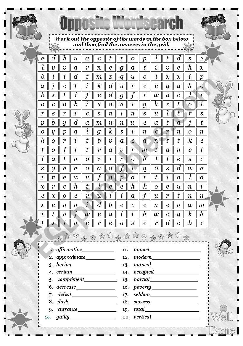 Opposite Wordsearch worksheet