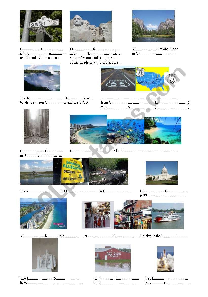 USA PART 3 (FAMOUS PLACES) worksheet