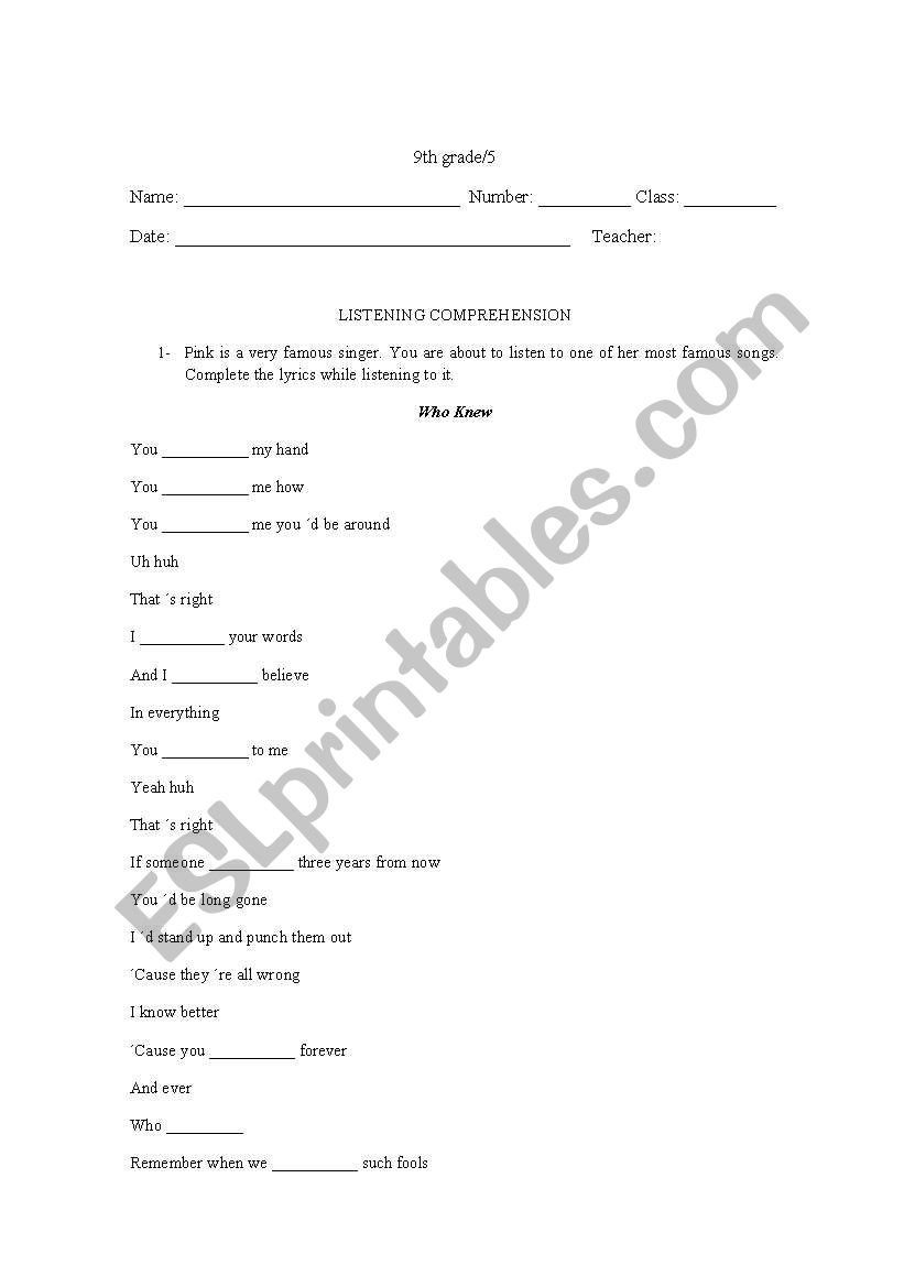 Who Knew -Pink worksheet