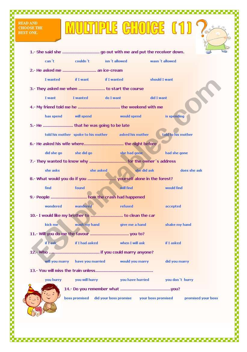 MULTIPLE CHOICE (1) worksheet