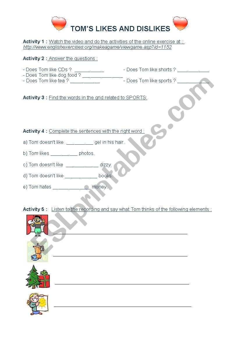 TOMÂ´S LIKES & DISLIKES worksheet