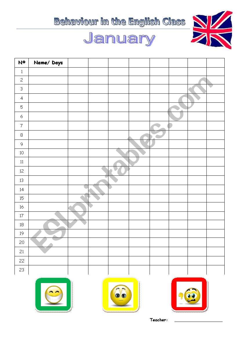 Behaviour chart worksheet