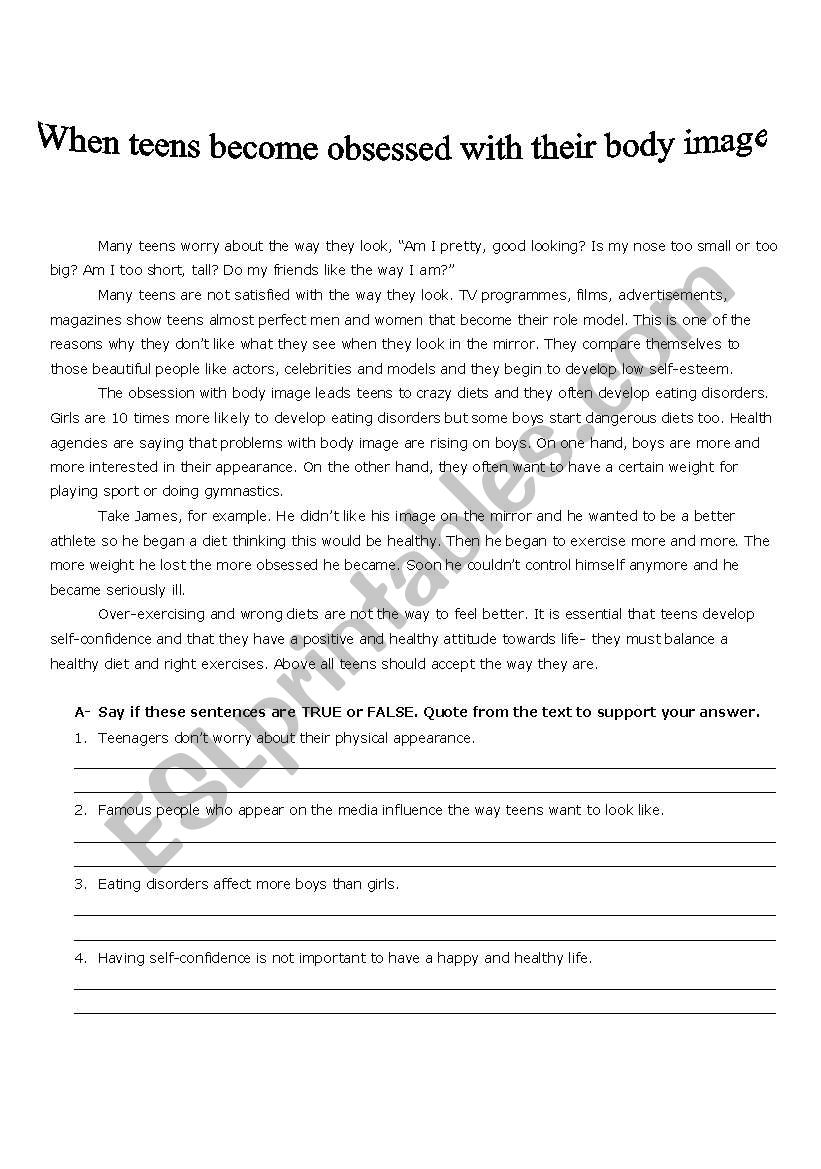 eating disorders worksheet